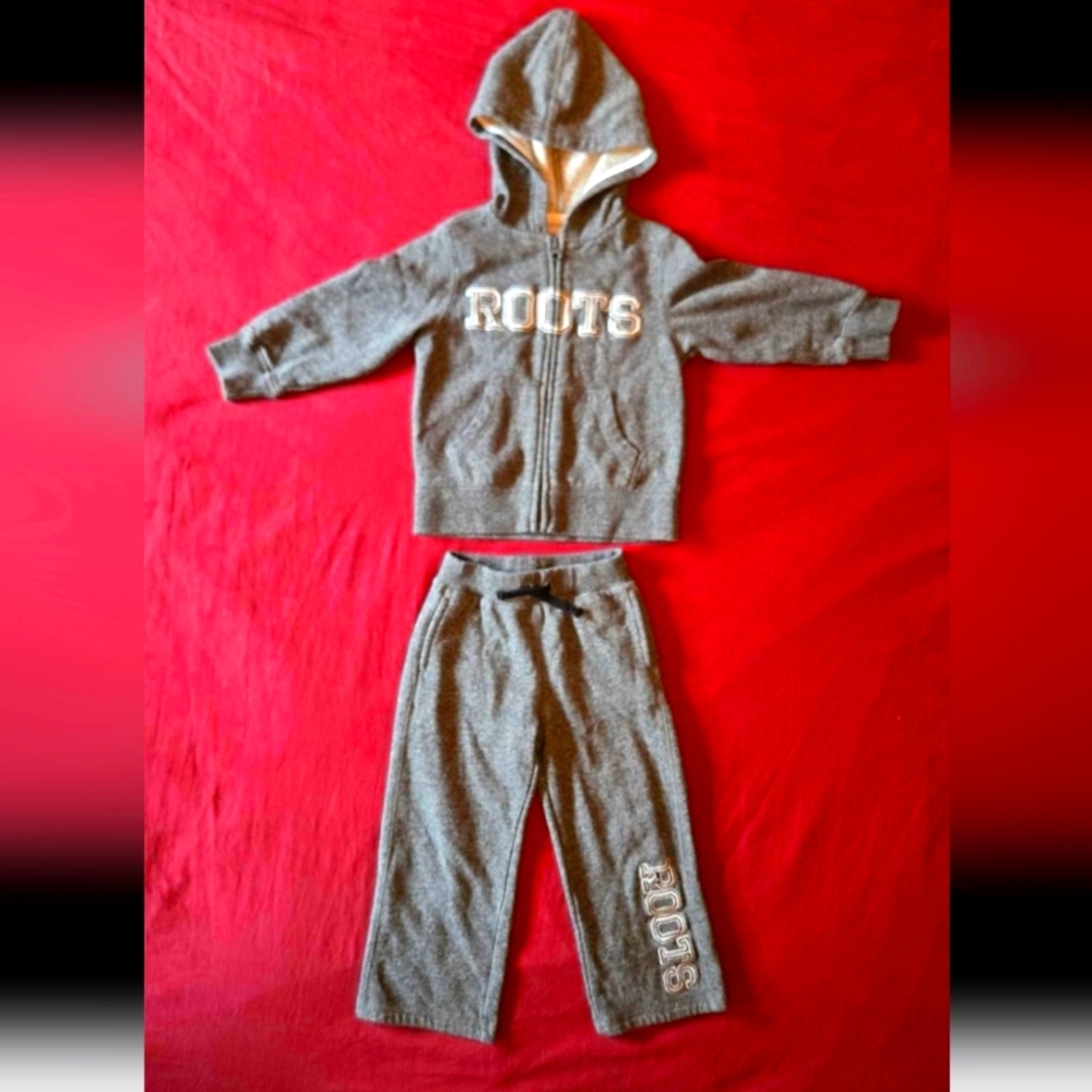 NWOT - Roots Vintage Grey Zip Up Hoodie & Cabin Track Pants - Toddler Size 2